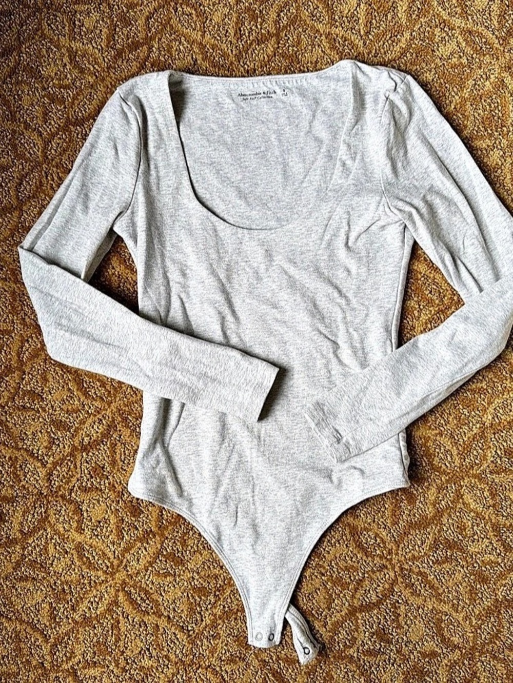 Abercrombie & Fitch Soft A&F Collection Long Sleeve Scoop Neck Bodysuit Gray